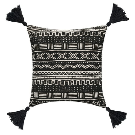 Black Decorative Throw Pillow Better Homes & Gardens Down Alternative Filled Global Stripe & Tassels Decorative Throw Pillow, 18
