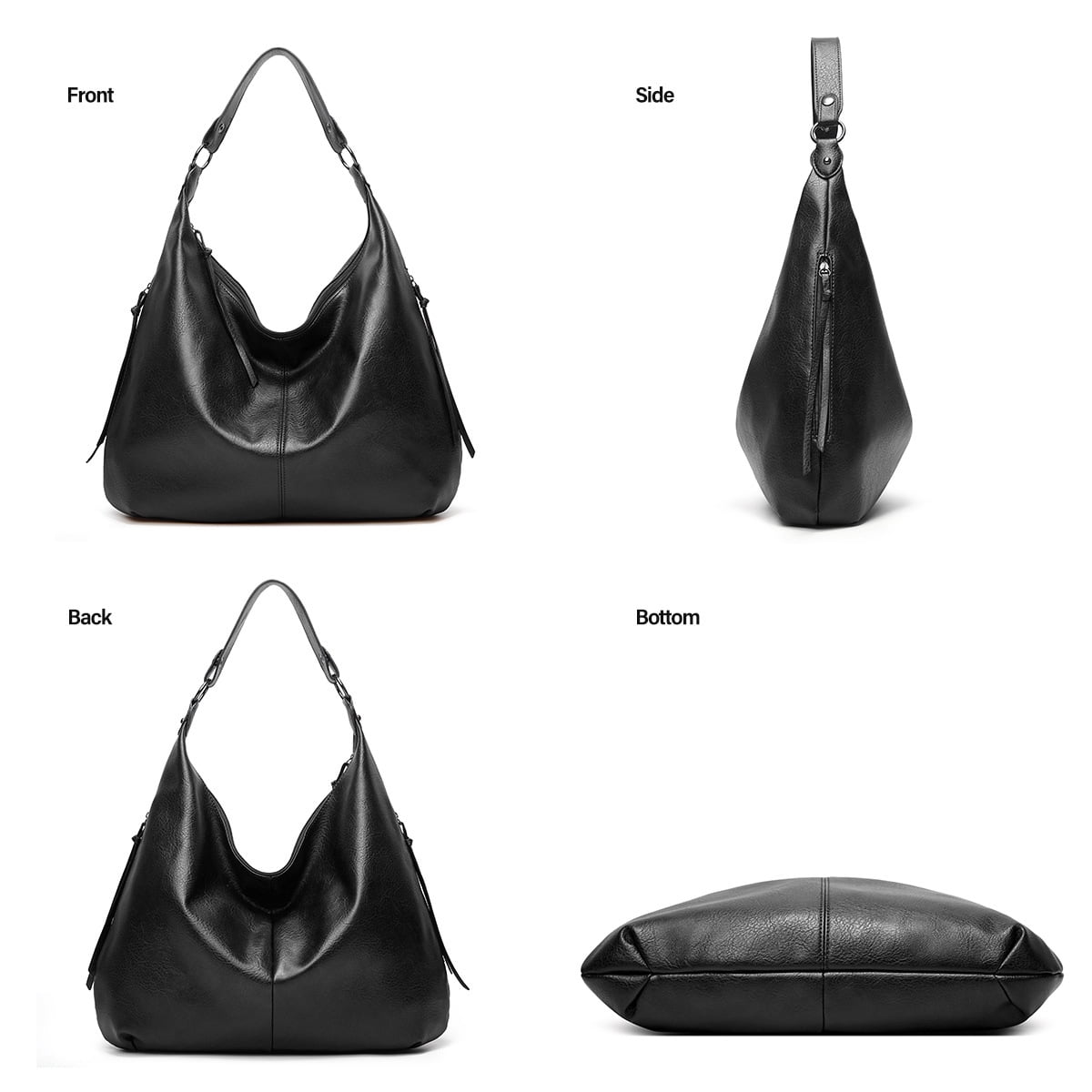 SENDEFN Women's Leather Crossbody Hobo Bags with Wristlet, Black, 3-Piece