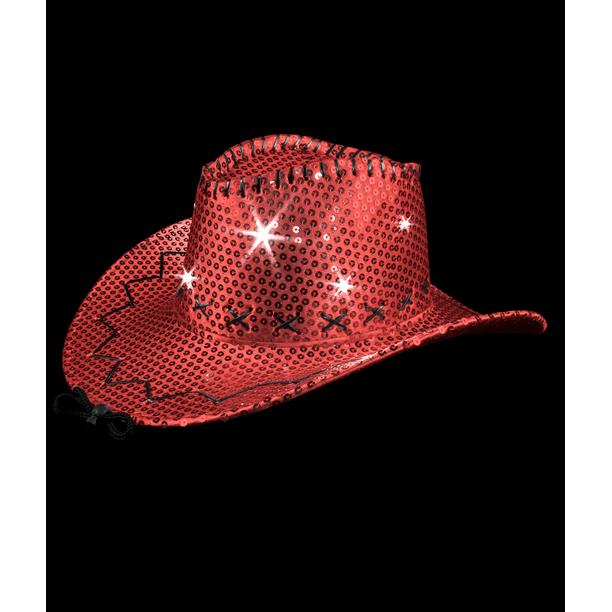 LED Sequin Cowboy Hat with Stitching Red