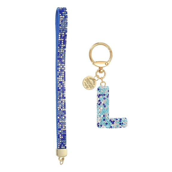 Initial Letter Keychain for Women, Rhinestone Alphabet L Key Chain Sparkly Keychain Charm with Heart for Backpack Handbag Car Key Accessories Lanyard, Blue