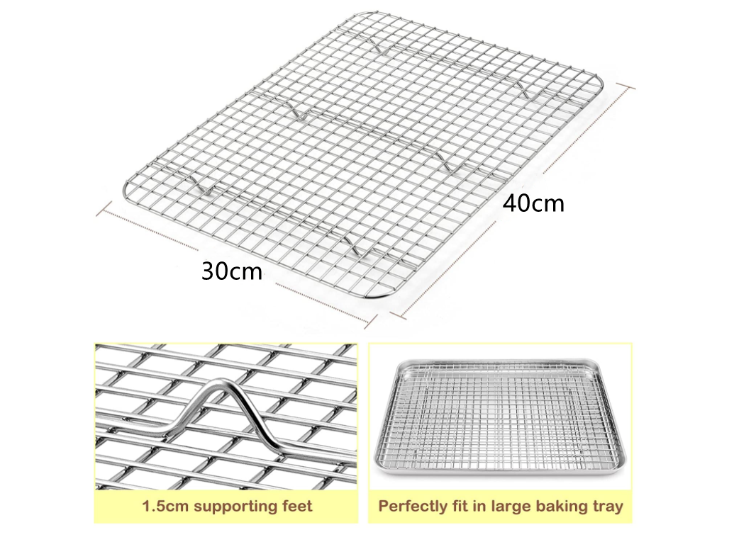 Topboutique Cooling Racks for Baking 40 x 30 x1.5cm - Baking Rack Twin Set.  Stainless Steel Oven and Dishwasher Safe Wire Cooling Rack. Fits Half