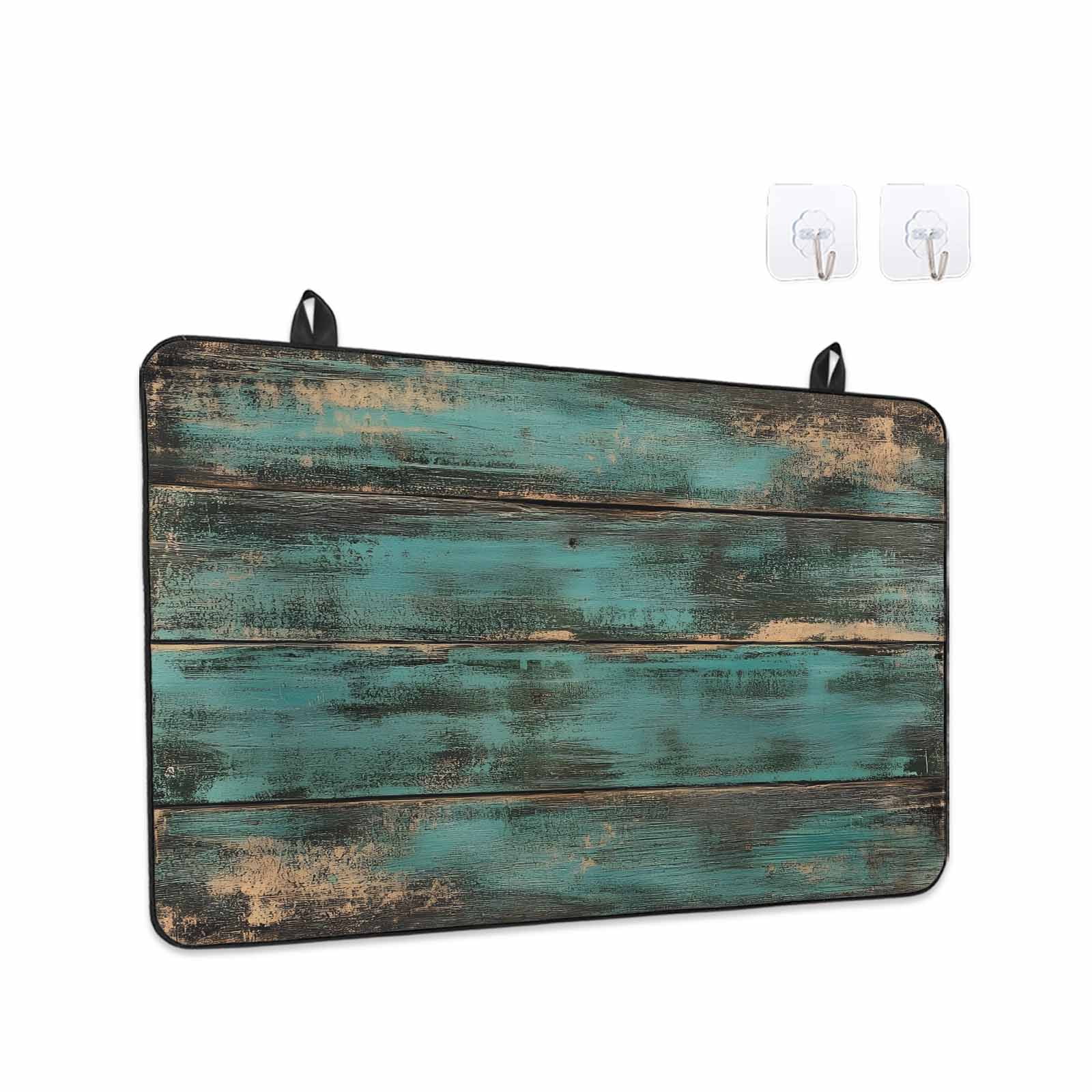 Teal Brown Wood Print Stove Top Cover for Electric Stove, Heat-proof & Non Slip Glass Top Stove Cover Protector, Farmhouse Vintage Plank Kitchen Flat Cooktop Rubber Mat 24x21 Inches