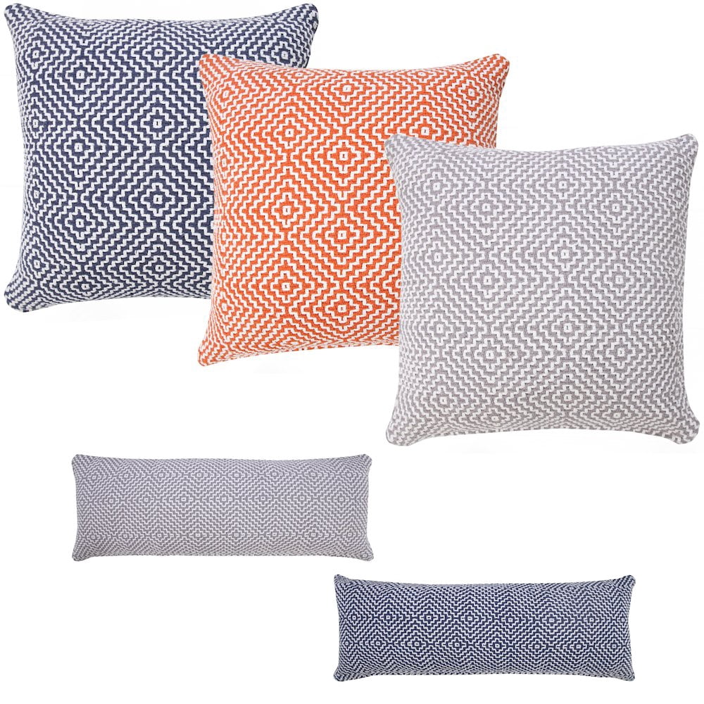 LR Home Ox Bay Hand-Woven Orange/White Diamond All-Natural Cotton Pillow Cover