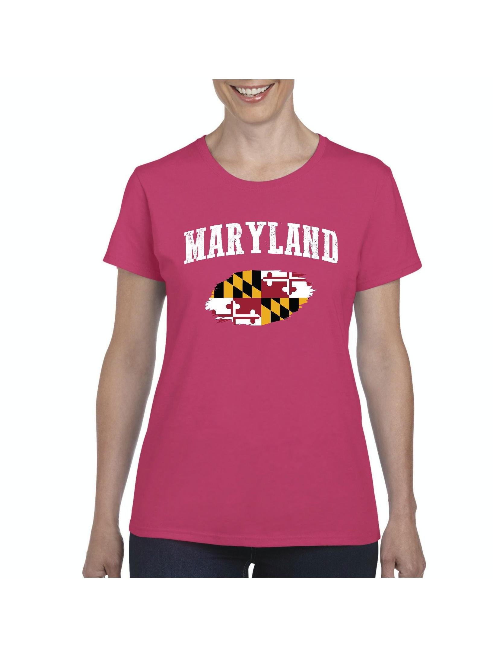 Printed Maryland Flag Crab Womens Fashion Shot Sleeves T-Shirt 