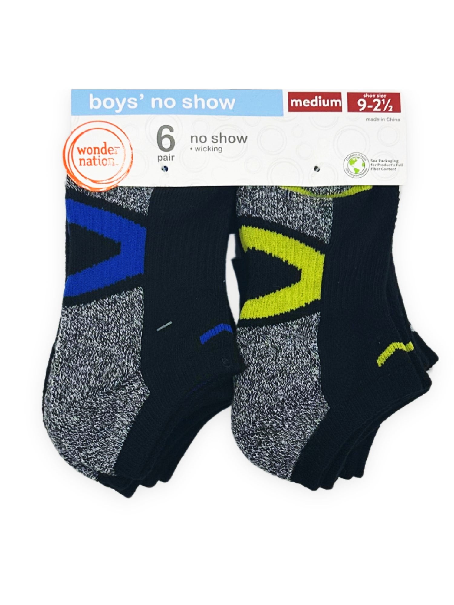 Wonder Nation Boys Sport No-Show Socks, 6-Pack