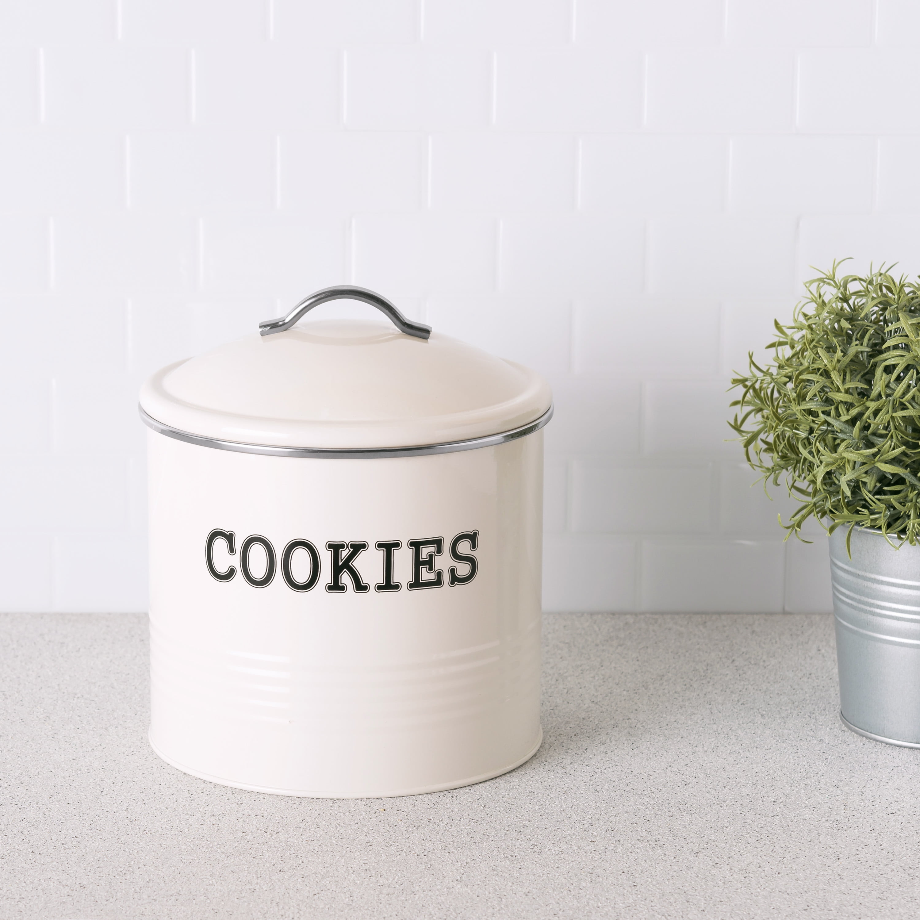 Home Basics Tin Cookie Jar, Ivory, 4,2 lt.