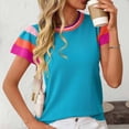 thumbnail image 4 of YHAJDS Womens Summer Tops Short Sleeve Round Neck Knit Sweater Color Casual Sweet Style Top, 4 of 5