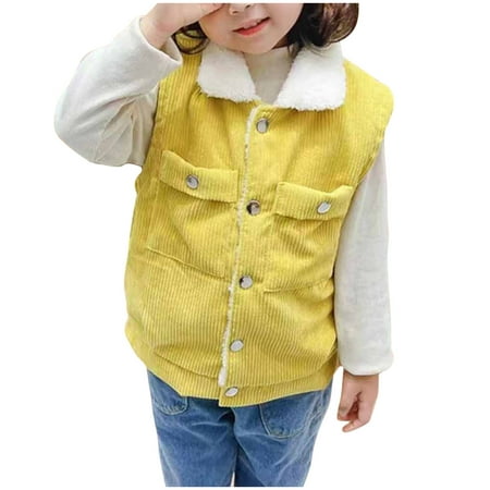 

Juebong Clearance for Babys Toddler Baby Boys Girls Fall Winter Underwear Corduroy Waistcoat Lapel Button Cardigan Vest Yellow 7-8 Years