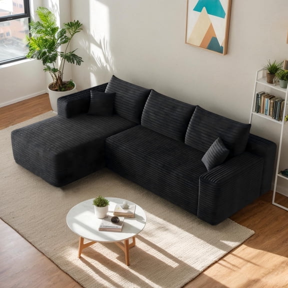 Eyisean 94" Cloud Sectional Couch, Corduroy Boneless Couch with Deep Seat, Comfy Modular Sectional Sofa with L Shape Chaise, Comfy Fluffy Couches for Living Room/Apartment, No Assembly Required