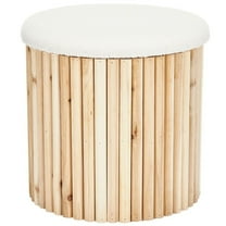 Aria Home 16" Esme Boucle Round Storage Ottoman with Tray – Tufted Coffee Table, Footrest, Wood