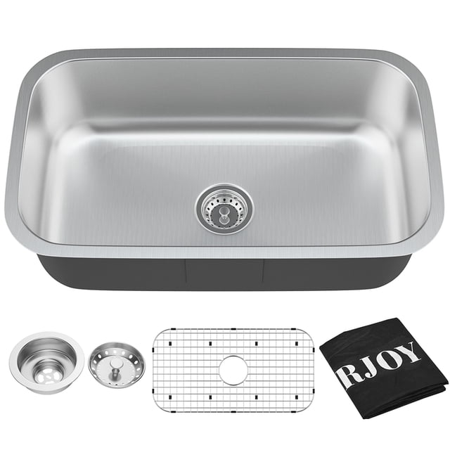 Costway Bassin Encastré de 31 Pieds' en Acier Inoxydable 304 à Bol Unique pour Évier de Cuisine avec Accessoires
