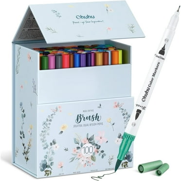 Ohuhu 100 Colors Water-Based Dual Tips Fineliner & Brush Drawing Markers for Adults  - Maui - White