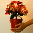 thumbnail image 2 of Christmas Tabletop Lighted Poinsettia Tree, Artificial Holiday Centerpiece Decoration, Battery Operated Red Silk Flower with Warm White LED Lights, 35x15cm Compact Size, 2 of 9