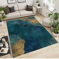 thumbnail image 2 of Teal and Gold Marble Area Rug 4' x 8' Rugs for Living Room Bedroom Rug, Vintage Gold Foil Turquoise Washable Rug Comfortable Non-Slip Flooring Mat for Room Apartment, 2 of 6