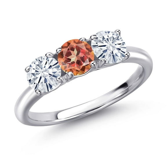 Gem Stone King 925 Sterling Silver Ecstasy Mystic Topaz and White Moissanite Engagement Ring for Women | 2.00 Cttw | Round 5MM | Gemstone November Birthstone | Size 5