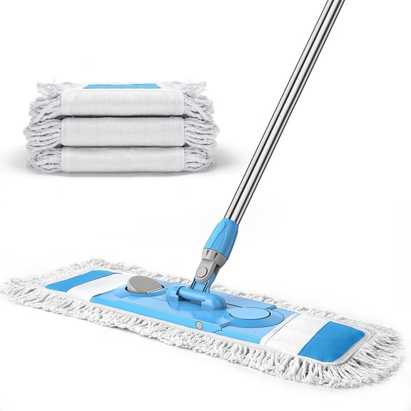 Dust Mop with 3 Reusable Washable Pads - One Touch Replacement, Extendable Stainless Steel Handle, Wet & Dry Mops for Floor Cleaning, Hardwood, Laminate, Tile Flooring Push Dust Mop