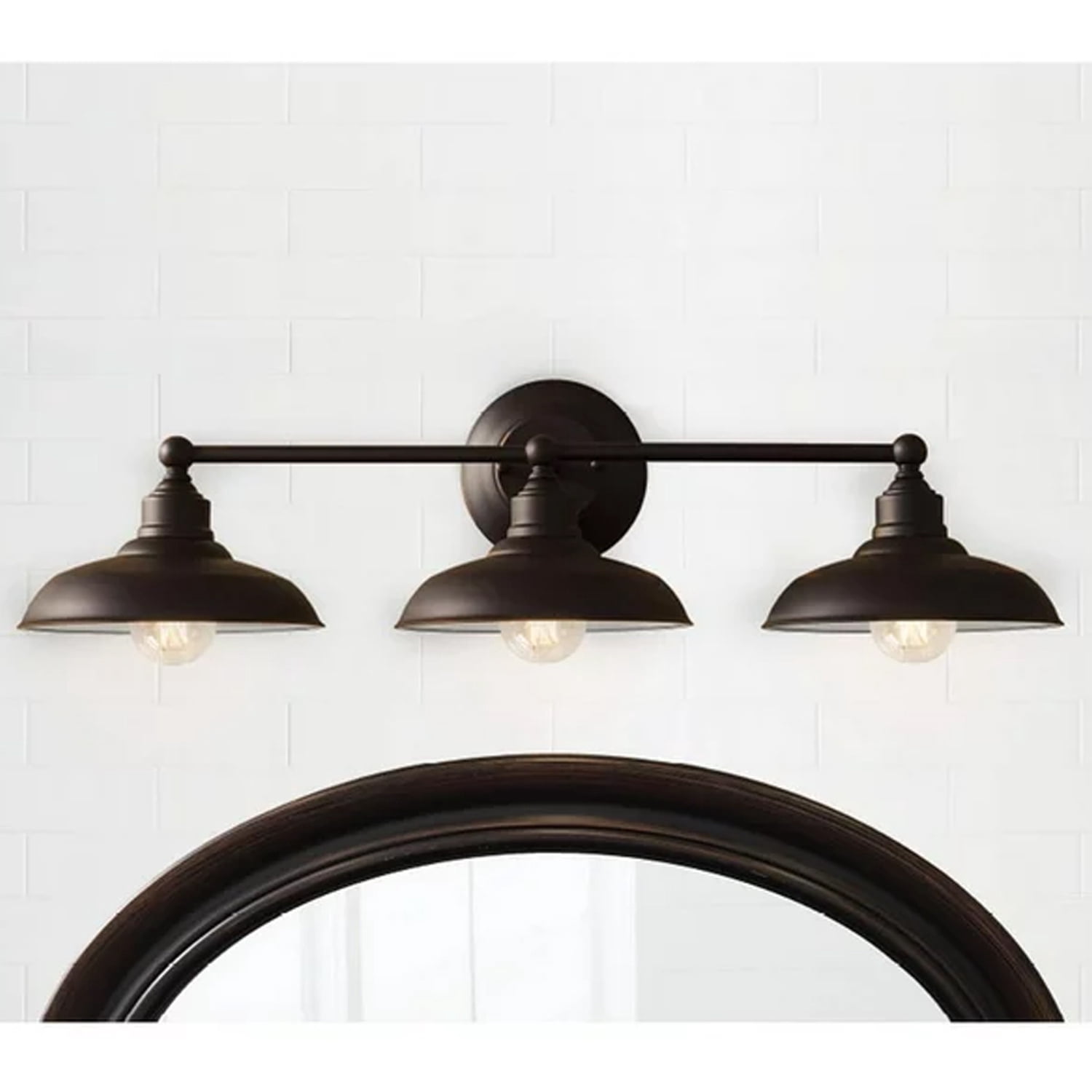 Better Homes & Gardens 3-Light Bronze Dimmable Electric Mordern Vanity Lights with Painted Glass