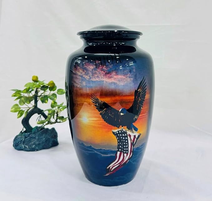 American Flag Cremation Urns for Human Ashes Patriotic Urns for Adult Male & Female Keepsake Urns for Ashes Adult Large up to 200 Lbs Black