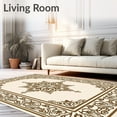 thumbnail image 2 of ODIKA 3'x5' Machine Washable Non-Slip Area Rug, Elegant Floral Medallion Border Interlocking Symmetrical Ornate Print High Traffic Rug with Pad, Brown, 593359, 2 of 8
