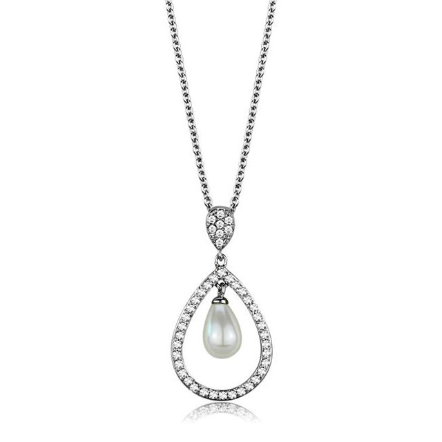 Alamode 3W1031-16Plus3 Pendentif Chaîne en Laiton Rhodié avec Synthétique en Blanc - 16 & 3 Po.
