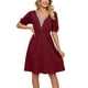 thumbnail image 1 of MELDVDIB - Vestido mini informal de verano con escote en V, manga corta, cintura imperio, liso y fluido, para mujer, en liquidación, 1 of 5