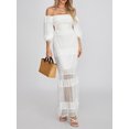 thumbnail image 4 of ZAXARRA Women Summer Long Dress Solid Color Mesh See-Through Ruched Boat Neck Off Shoulder Dress Backless Evening Party Dress, 4 of 9