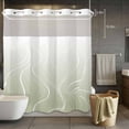 thumbnail image 5 of No Hook Shower Curtains with Snap-in Liner Set, Sage Green Geometric Waterproof Hotel Bathroom Shower Curtain, Modern White Stripe Distortion Art Breathable Mesh Top Window Bath Curtains 72''x78'', 5 of 9