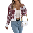 thumbnail image 2 of Womens Long Sleeve Striped Cardigan Sweaters Striped Cropped Button Fall Trendy Open Front Knit Sweater Coats Wine Red L, 2 of 6