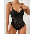 thumbnail image 2 of Women's Floral Lace Sheer Mesh Corset Bodysuit Spaghetti Strap Cami Top, 2 of 7