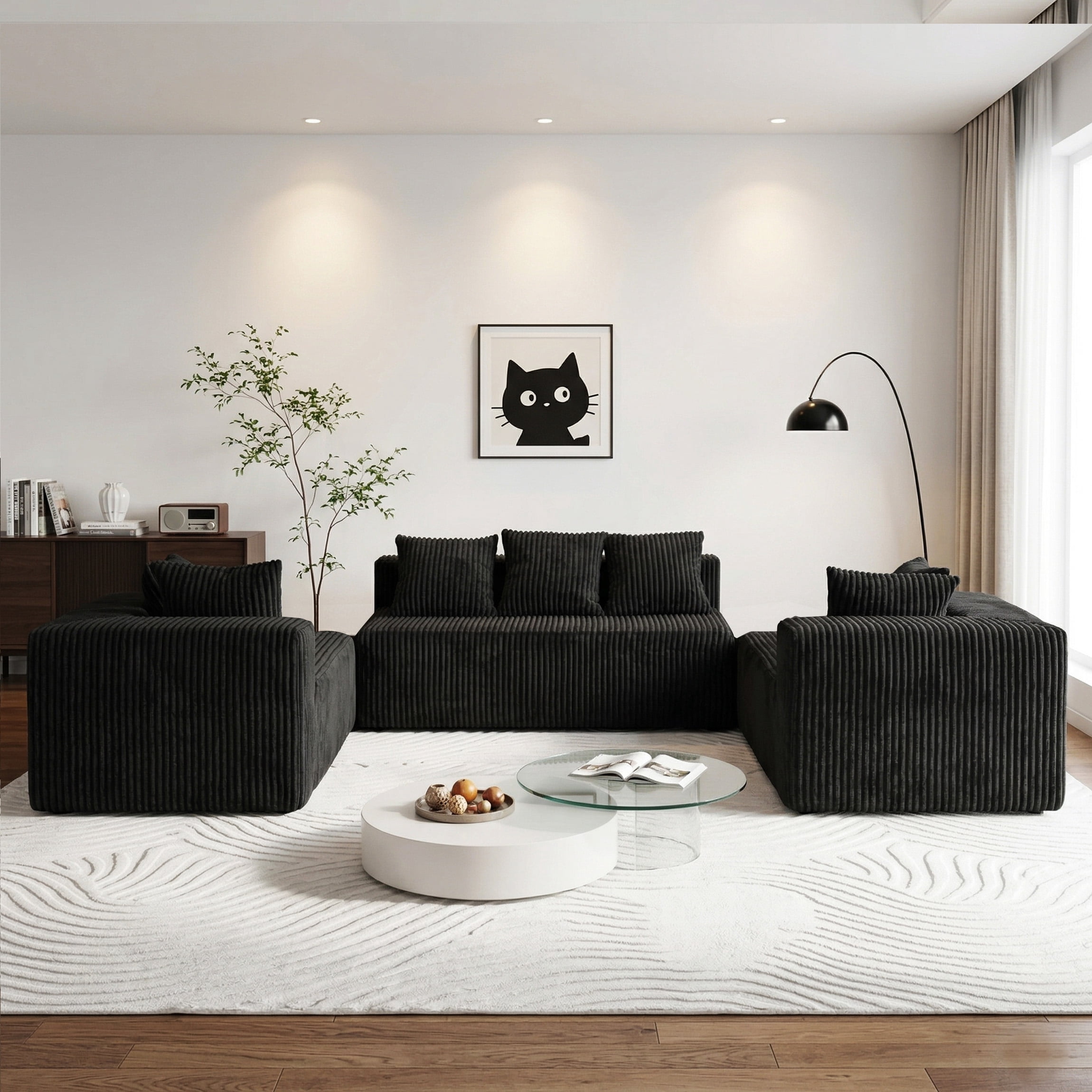 SEENYOO 130" Boneless Sectional Sofa, Cloud Couches for Living Room, U-Shaped 4-Seat Modular Sofa with Chaise, Oversized, No Assembly, Black