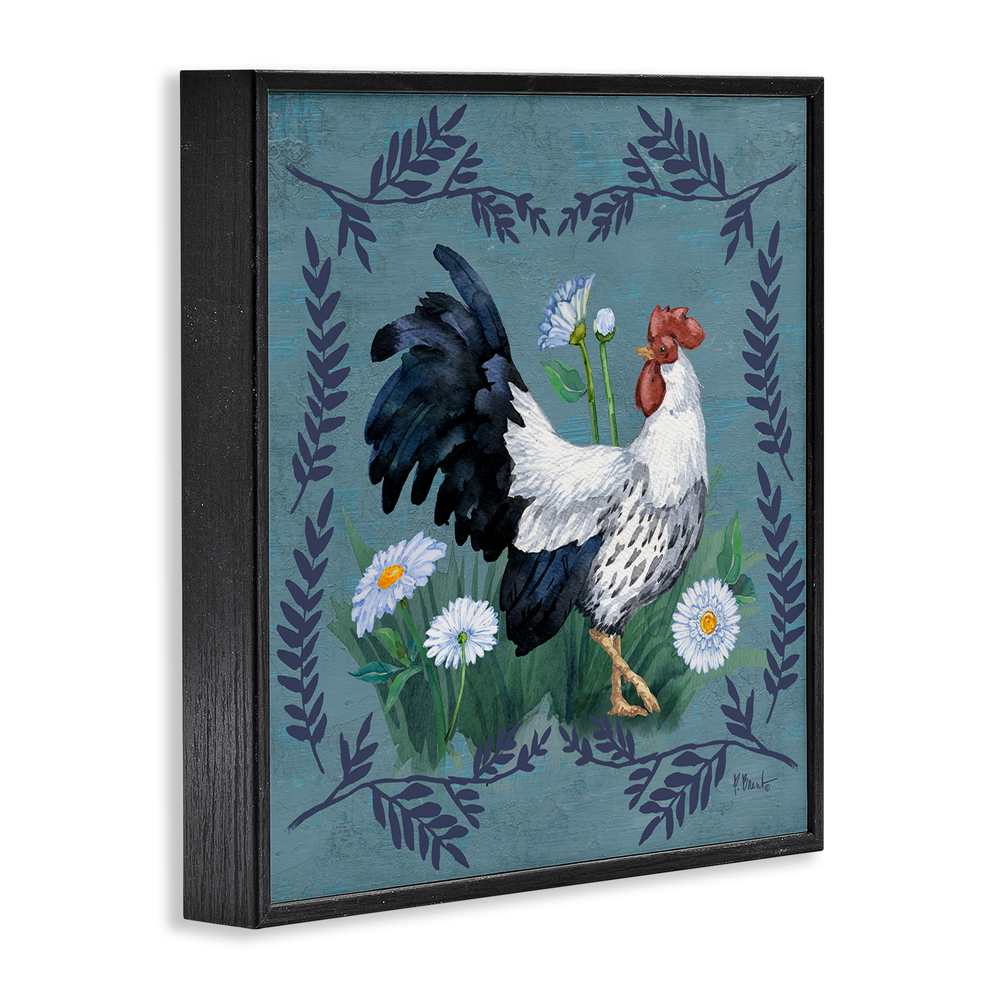 Stupell Industries Ferns & Rooster Animals & Insects Painting Black Framed Art Print Wall Art, 12 x 12
