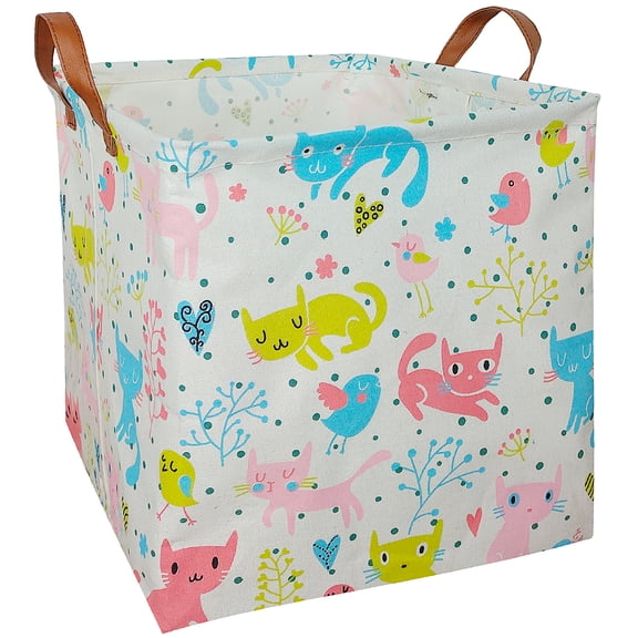 NIETEIN Square Storage Bins Nursery Hamper, Foldable Waterproof Canvas Basket (Style-28)