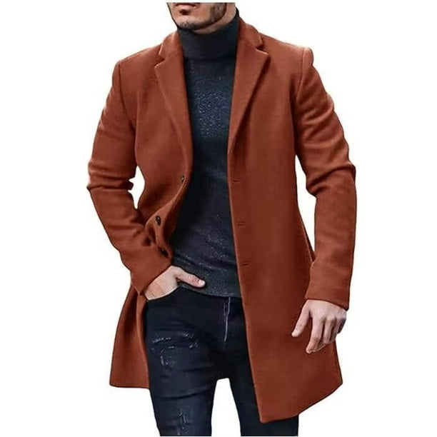 Abrigo de lana holgado a la moda para hombre de longitud media