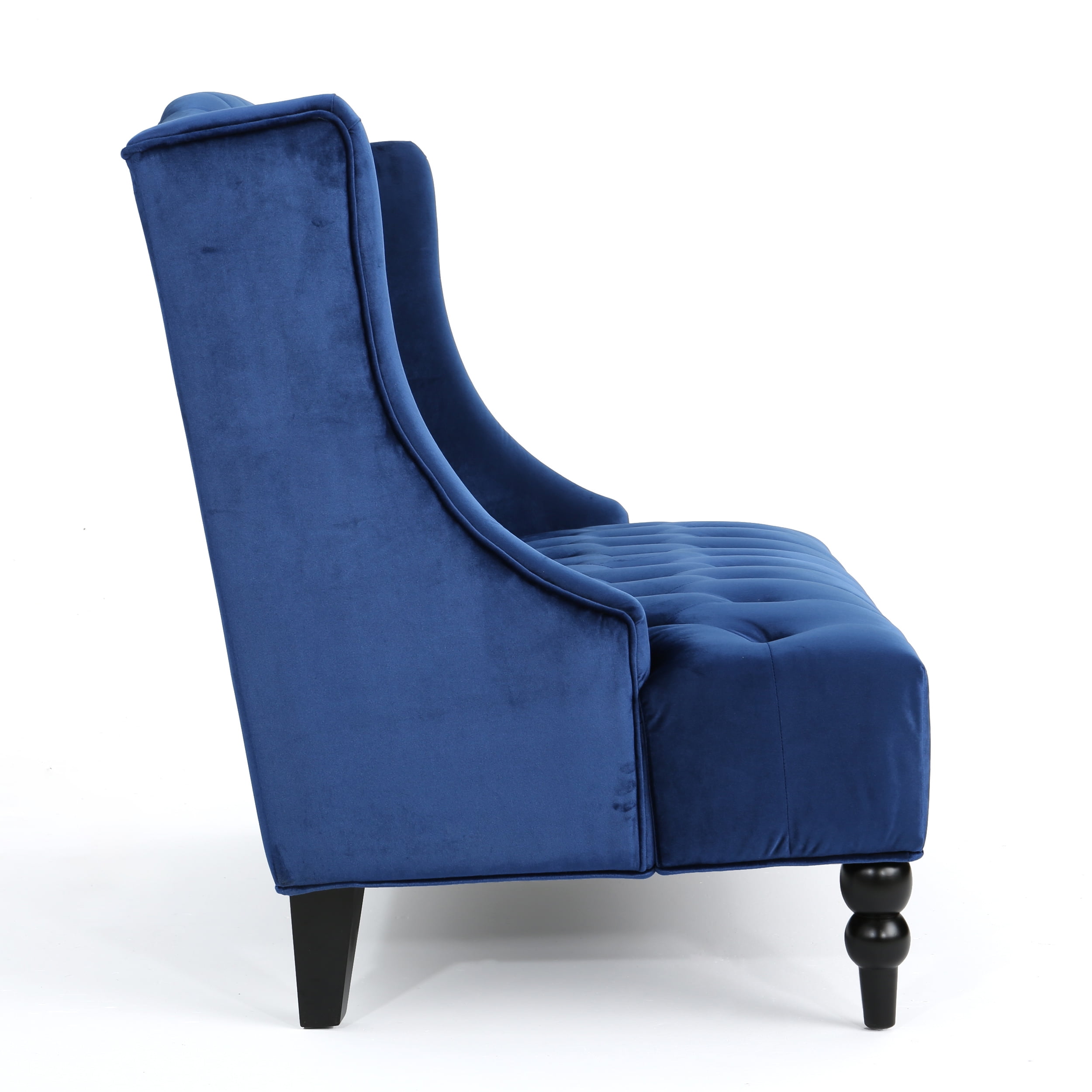 Noble House Lawrence Velvet Button Tufted Loveseat, Navy Blue