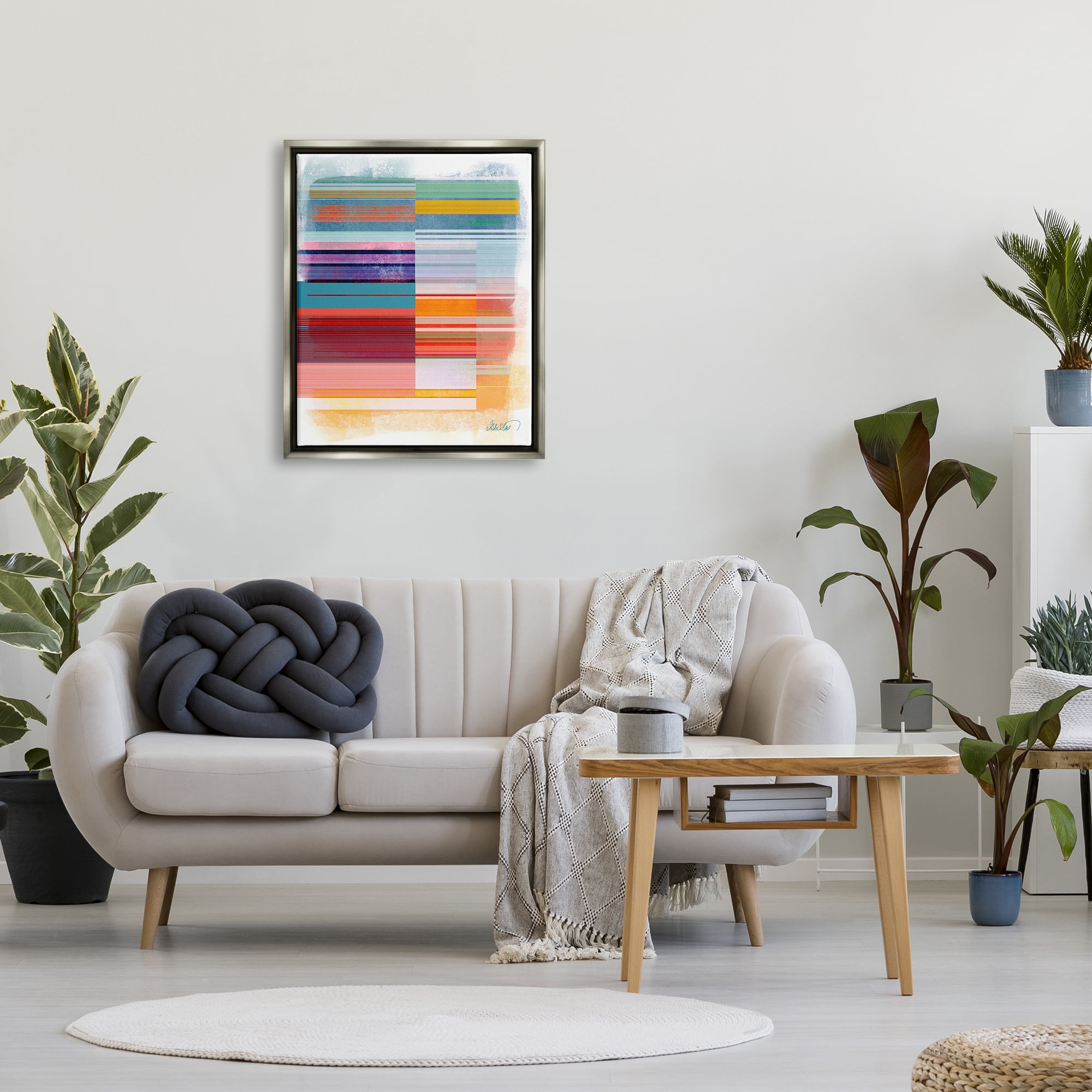 Stupell Industries Patterned Rainbow Abstract Abstract Painting Gray Floater Framed Canvas Art Print Wall Art, 25 x 31