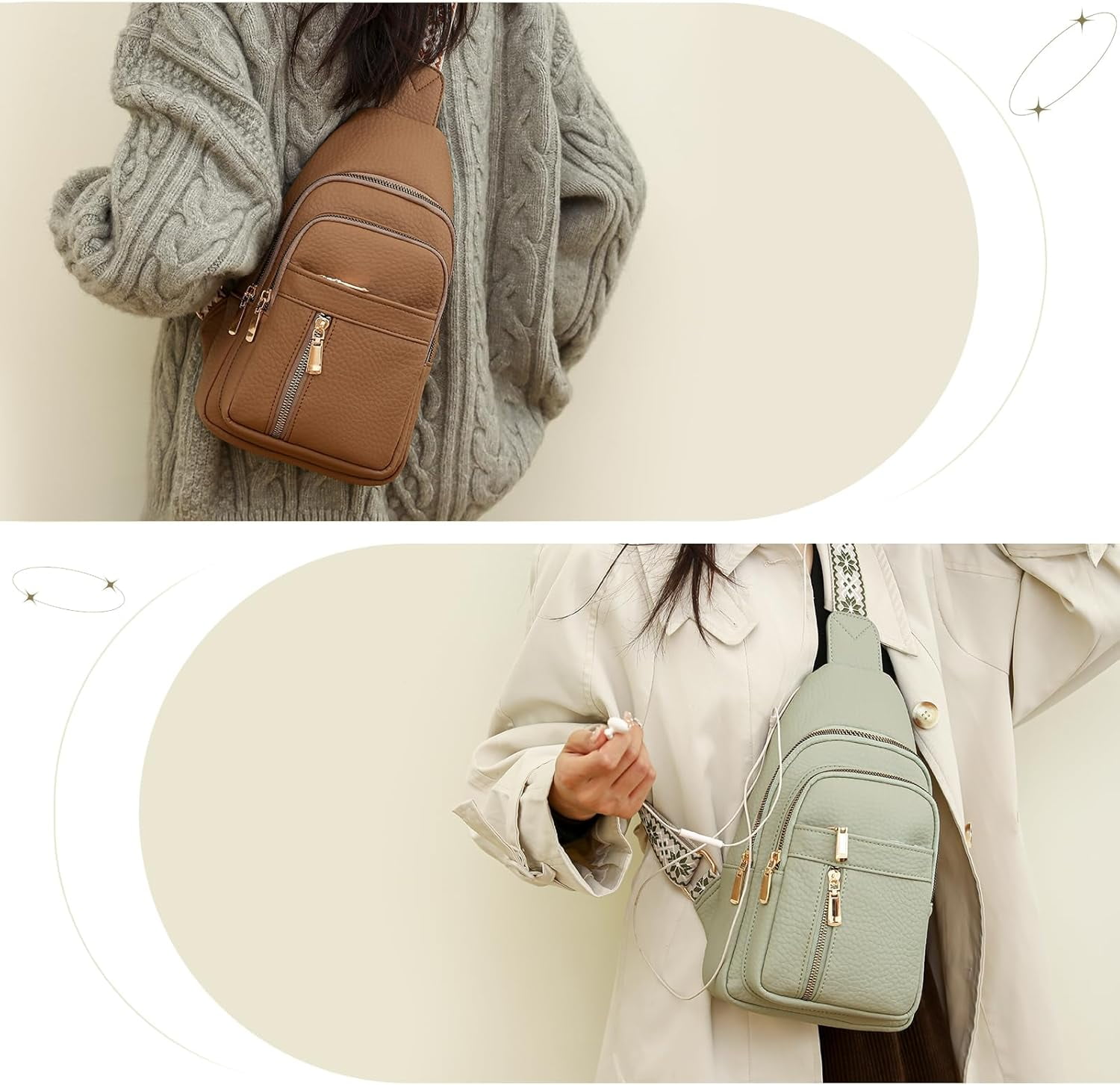 Small Sling Bag for Women Vegan Leather Fanny Pack Crossbody Bag for Women Casual Daypack for Travel Chest Bag