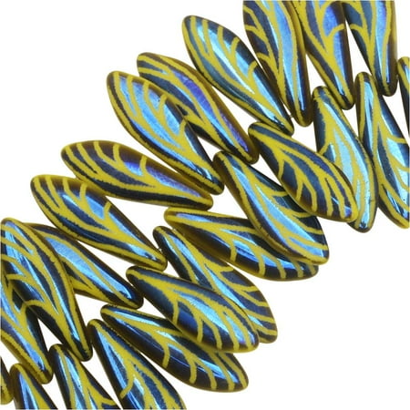 - Czech Glass, Dagger Beads with Laser Etched Wing Design 5x16mm, 25 Pieces, Yellow Opaque