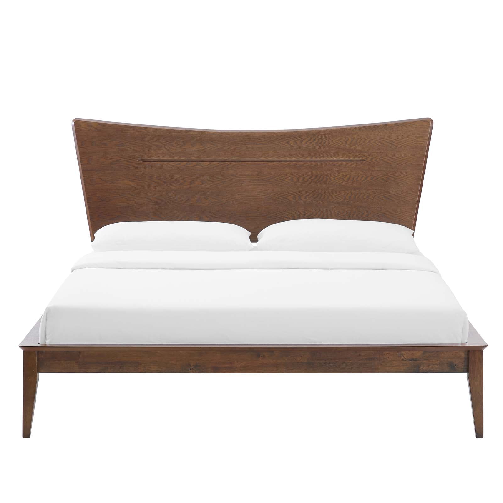 Platform Bed Frame, King Size, Wood, Brown Walnut, Modern Contemporary Urban Design, Bedroom Master Guest Suite