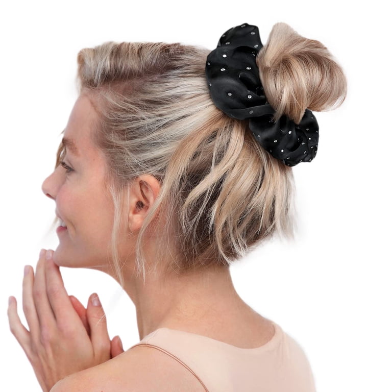 Kitsch Satin Rhinestone Scrunchie, Black Hair Accessories  display picture 2