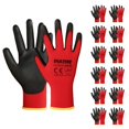 thumbnail image 1 of Dulfine Guantes De Trabajo De Seguridad Recubiertos De Pu, 12 Pares De Guantes De Punto Rojos Sin Costuras Con Agarre Suave Recubierto De Poliuretano En La Palma Y Los Dedos Para Hombres Y Mujeres, Id, 1 of 5
