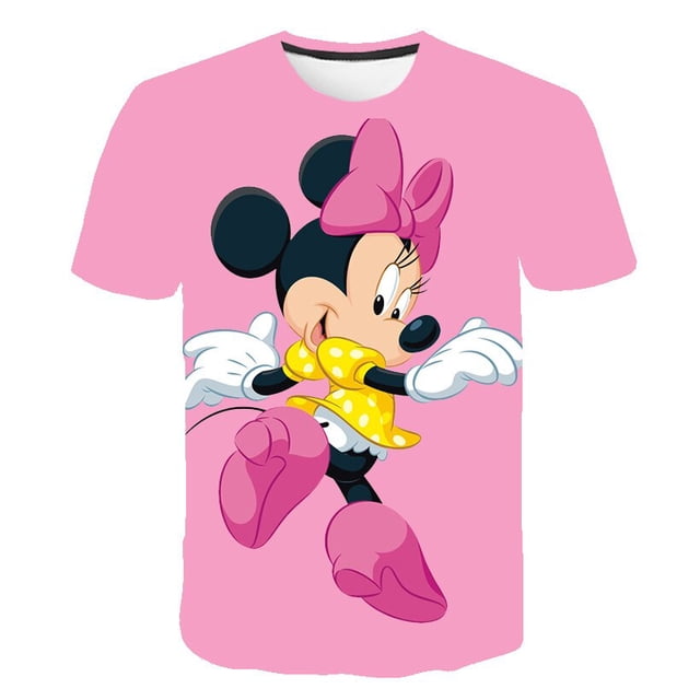 Camisetas de Mickey Mouse para niños y niñas, camisetas de Disney con estampado 3D para niños, camiseta de dibujos animados de moda de verano, camiseta de cuello redondo 6T Gao Jinjia LED