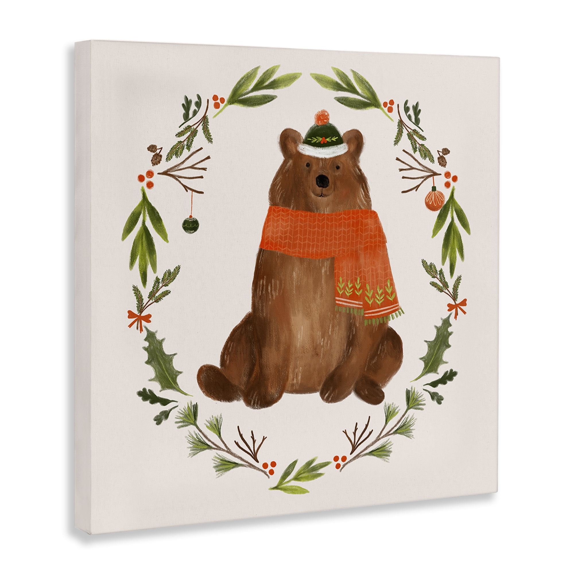 Stupell Industries Holiday Bear Wreaf Holiday Painting Gallery Wrapped Canvas Art Prints Wall Art, 36 x 36