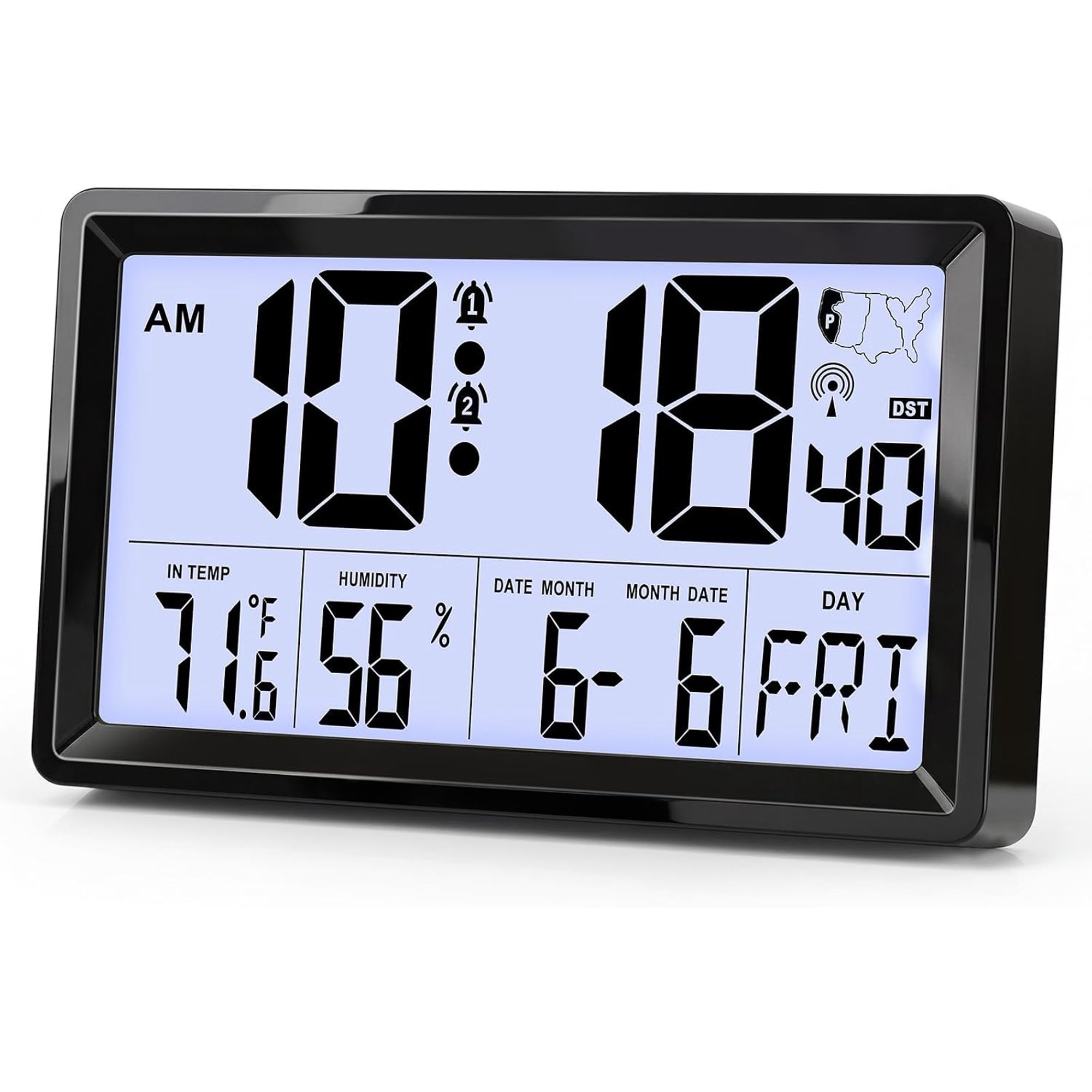 Atomic Clock with Indoor Temp & Humidity,Atomic Wall Clock 8.78 Inch Self-Setting, Digital Clock Large Display with Auto DST & 4 Time Zones for Home Office Bedroom