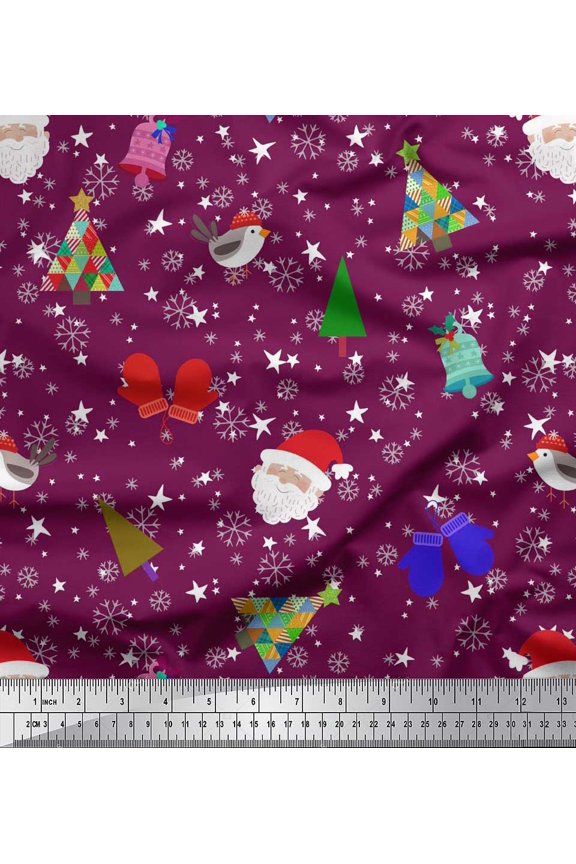 Rayon Fabric Snowflake,Tree & Gloves Winter Theme Print Fabric by Yard 56 Inch Wide