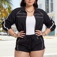 thumbnail image 6 of VISALY Women Oversized 2 Piece Tracksuits Set Long Sleeve Zip Up Cropped Jacket Lounge Athletic Jogger Shorts Travel Athletic Casual Workout Sweatsuits Outfits 2 Piece Windbreaker Short Sets Black S, 6 of 7