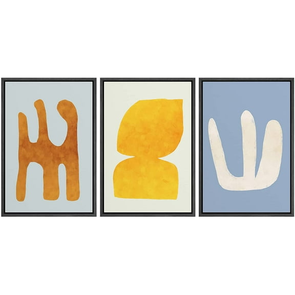 PixonSign Framed Canvas Print Wall Art Set Multicolor Pastel Geometric Mid-Century Figure Abstract Shapes Illustrations Modern Art Boho Decorative for Living Room, Bedroom, Office - 24"x36"x3 BLACK
