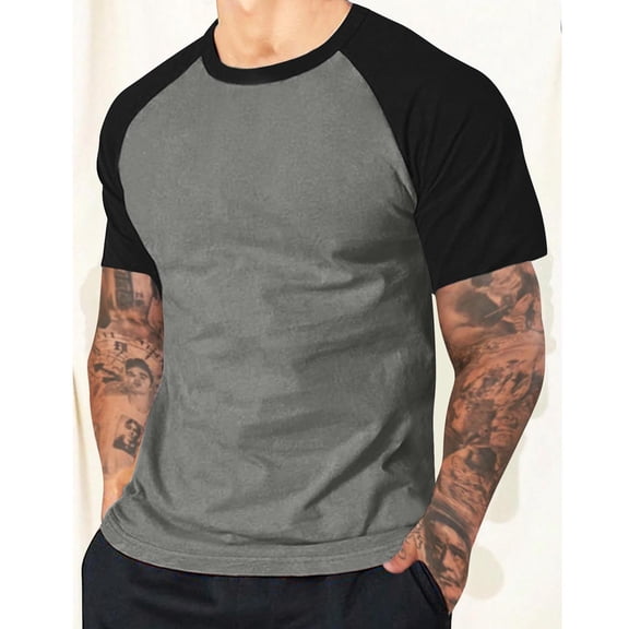 Short Sleeve T Shirts for Men Crewneck Tees Tops Mens Casual Color Block Pullover Breathable Slim Basic Loungewear Athletic Workout Tshirts Shirt