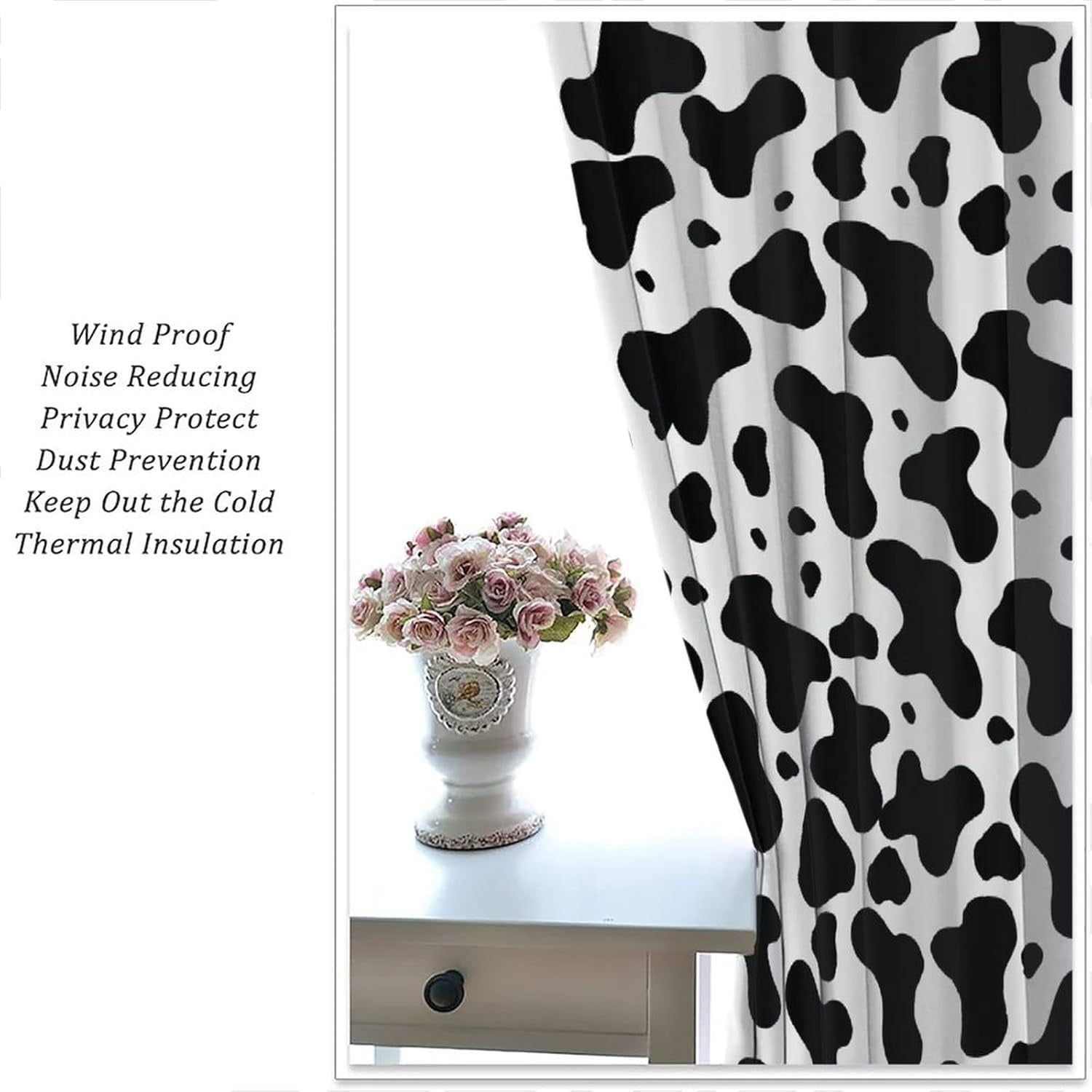 Cow Print Curtains Rustic Farmhouse Animal Black and White Spots Pattern Blackout Print Rod Pocket Window Drapes for Bedroom Living Room 42x54in