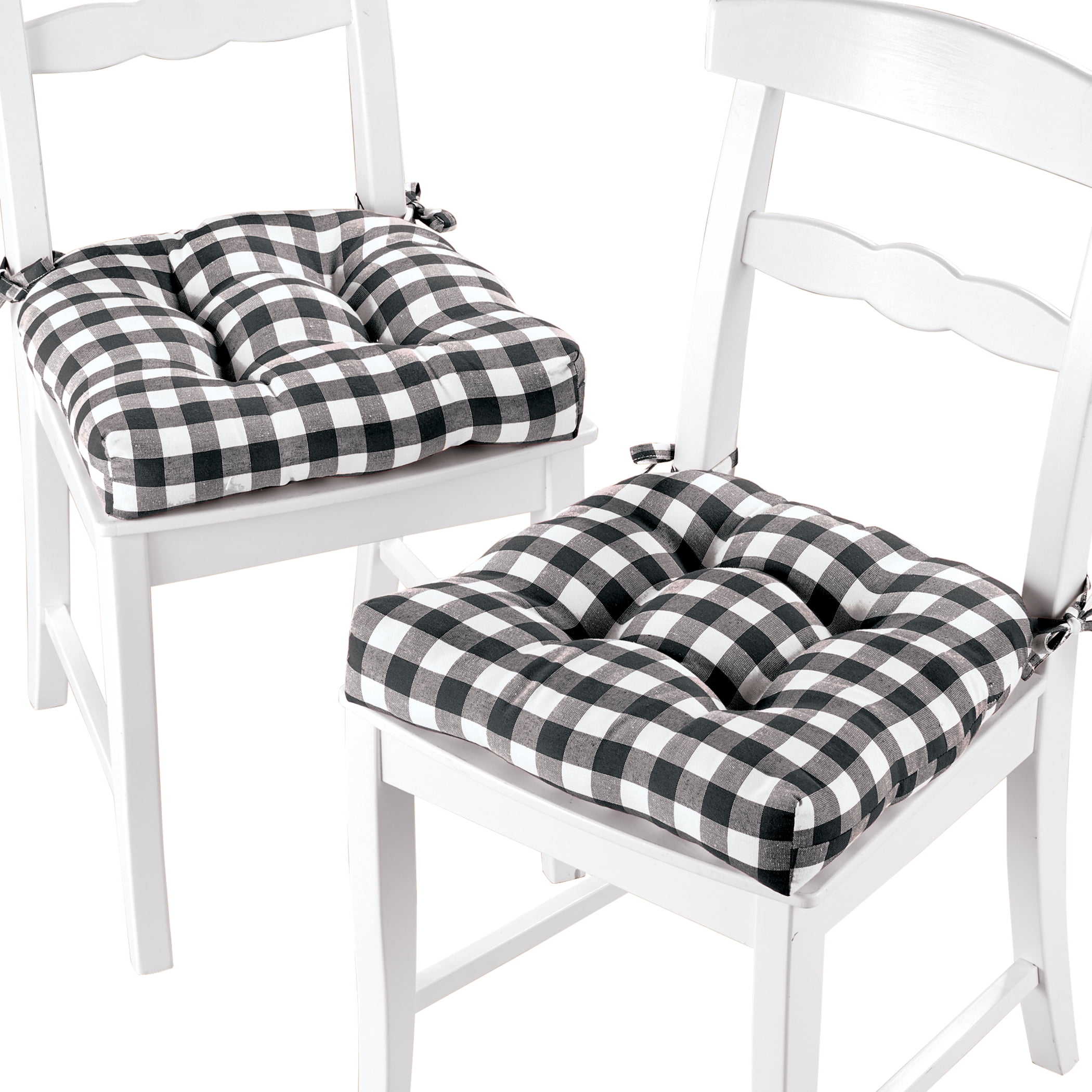 Achim Buffalo Check Polyester/Cotton Tufted Chair Seat Cushions Black/White Set of Two