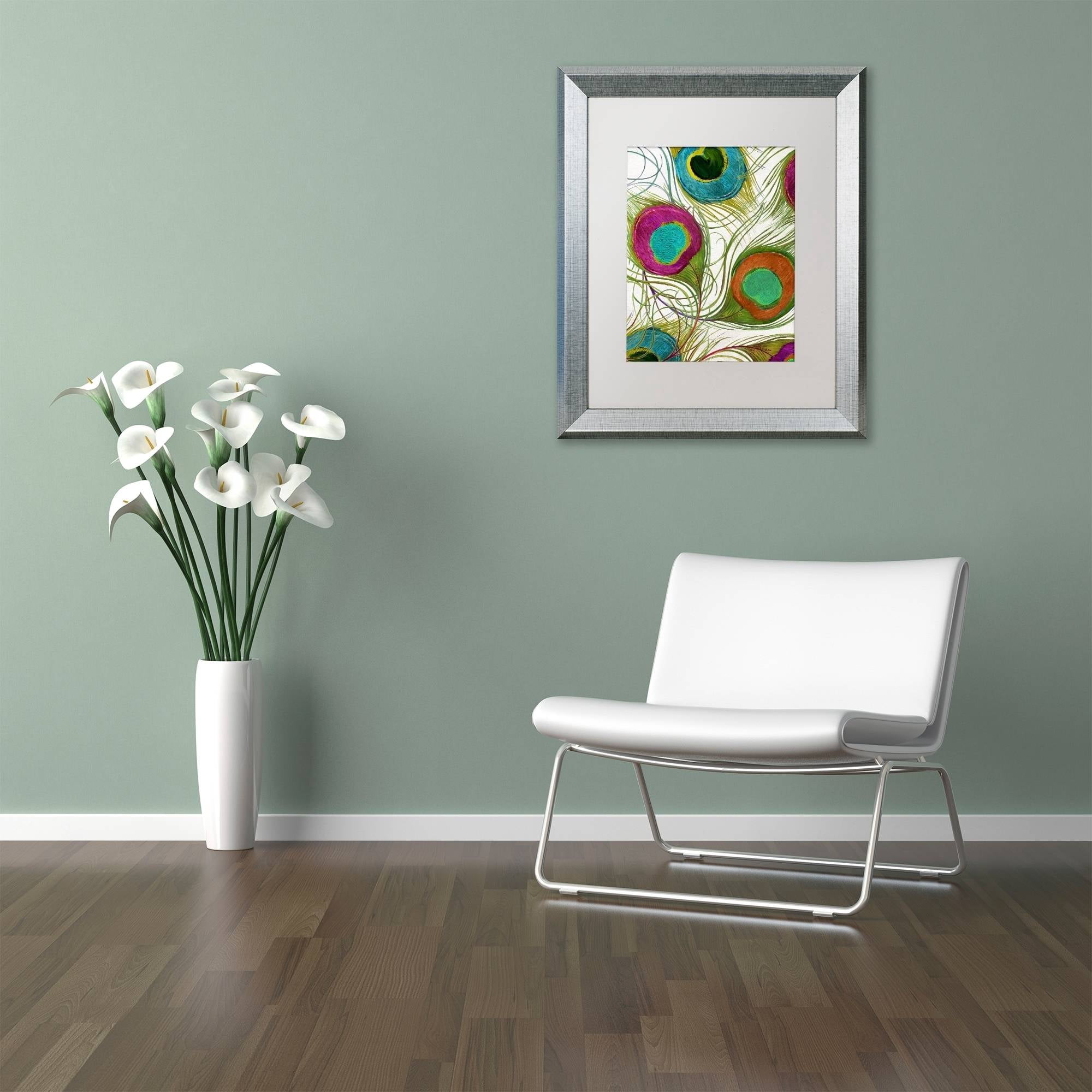 Trademark Fine Art "Peacock Feathers II" Canvas Art by Color Bakery White Matte, Silver Frame